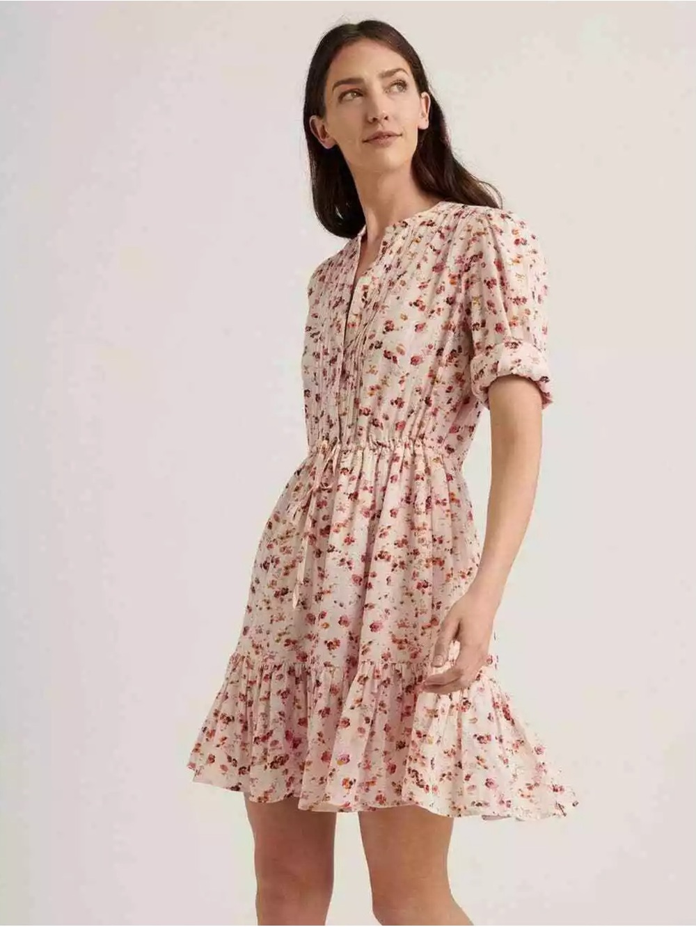 Lucky Brand Blush Pink Floral Short Ruffle Dress